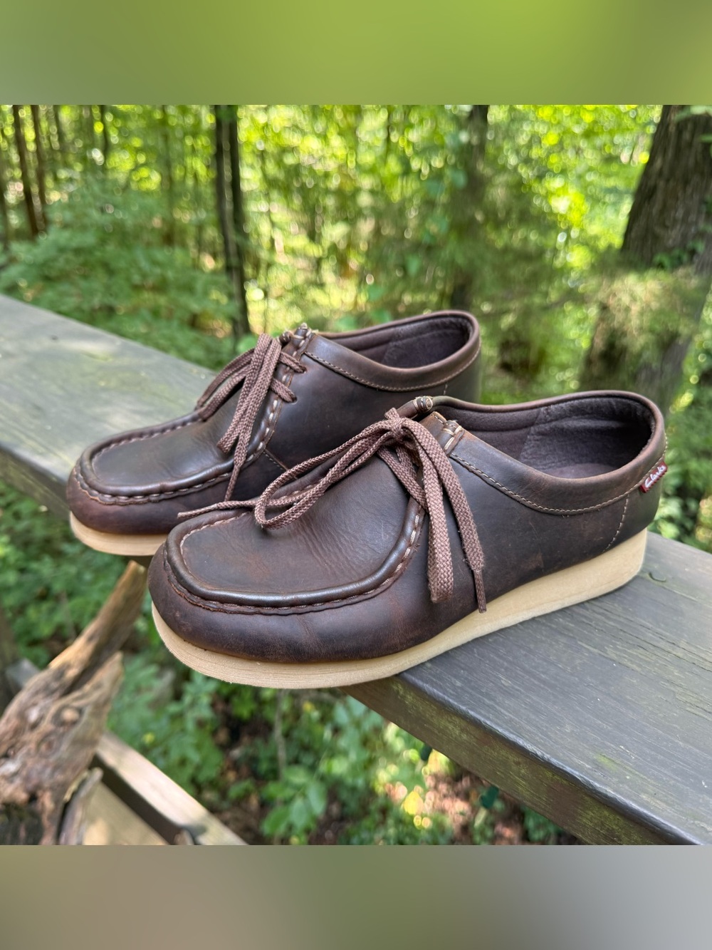 Clarks Women’s Size 8 Brown Leather Moc Toe Lace-Up Shoes Crepe Sole